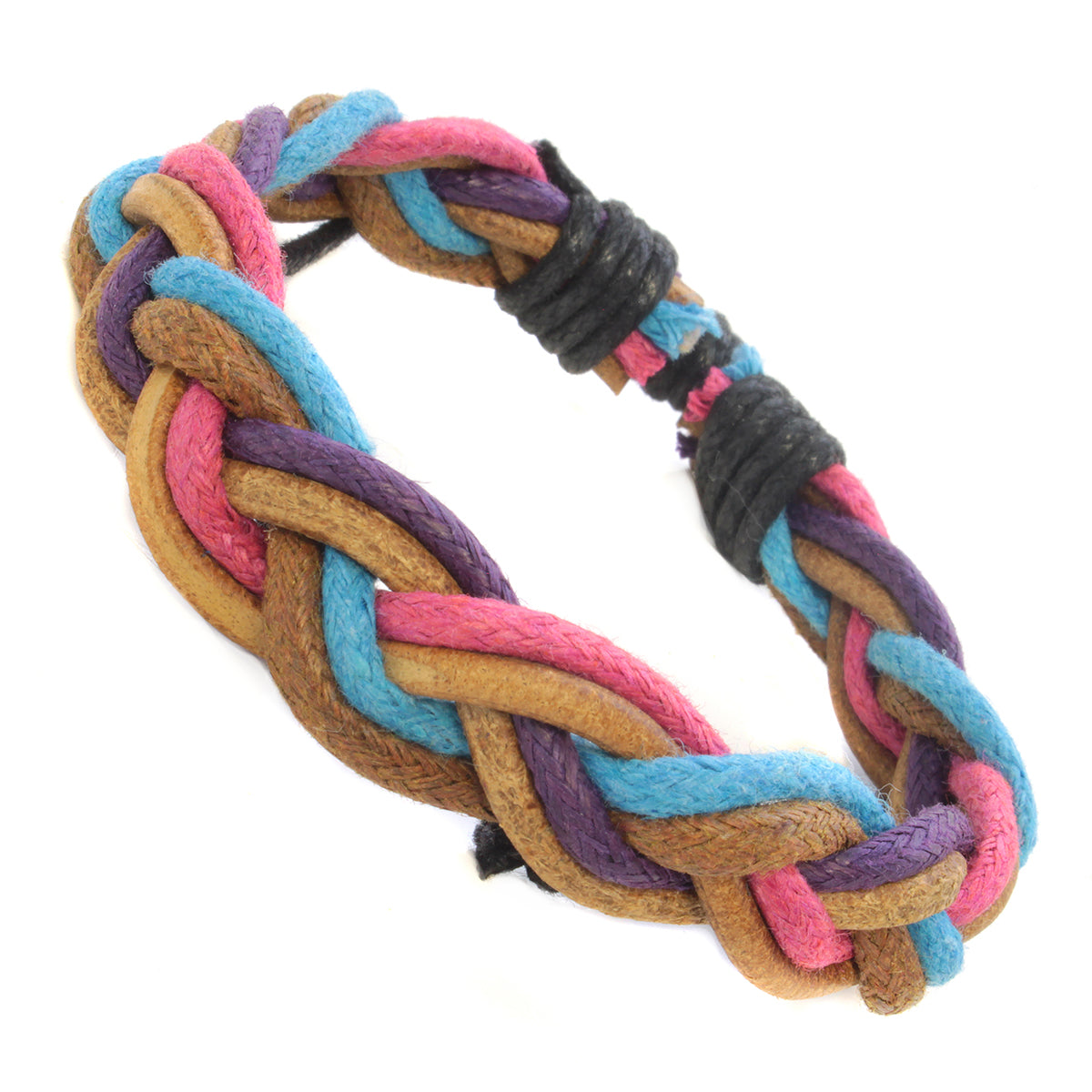 WBL53 - Whirlybird Chunky Brown, Pink And Blue Braided Lifestyle Bracelet