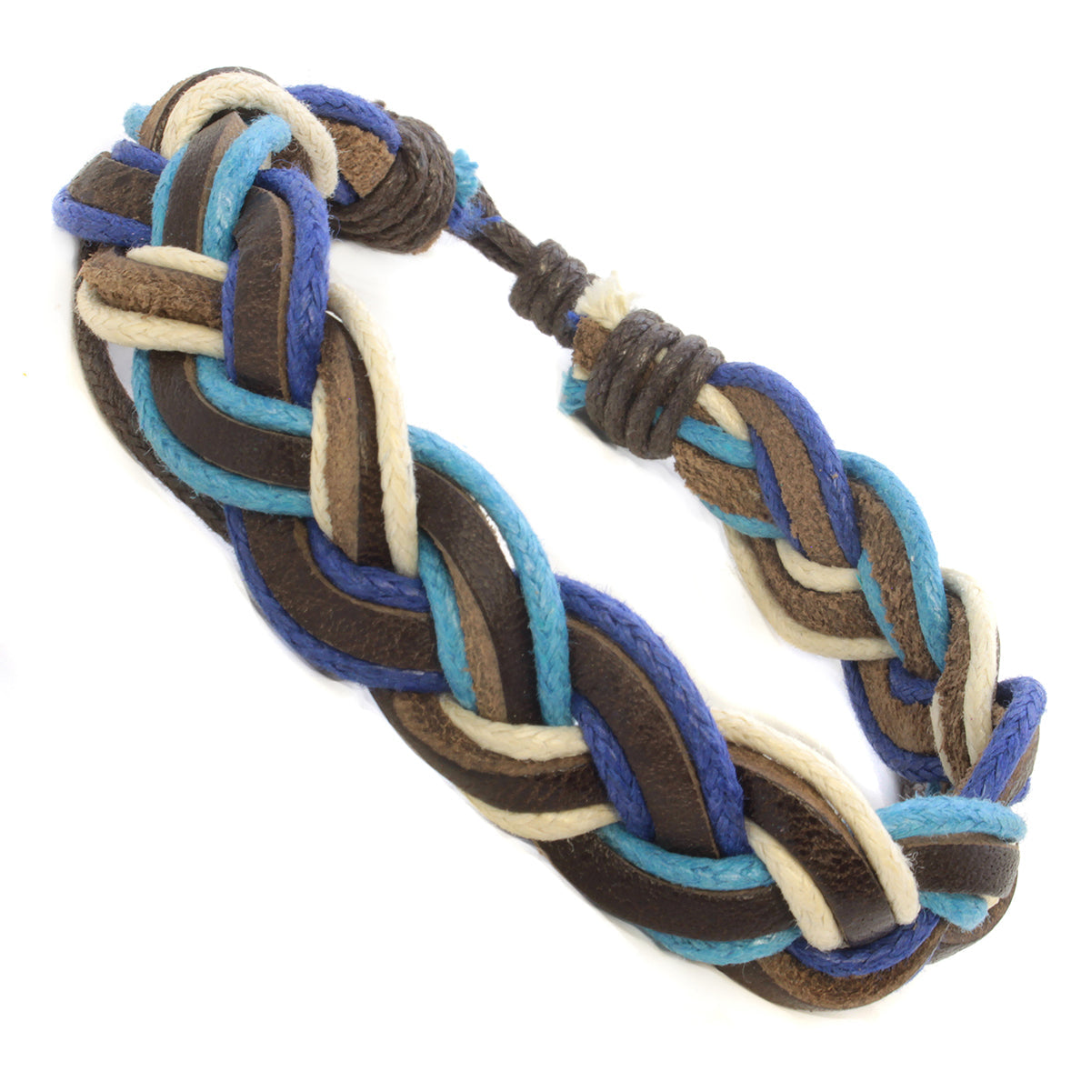 WBL54 - Whirlybird Chunky Brown, Blue And Cream Braided Lifestyle Bracelet
