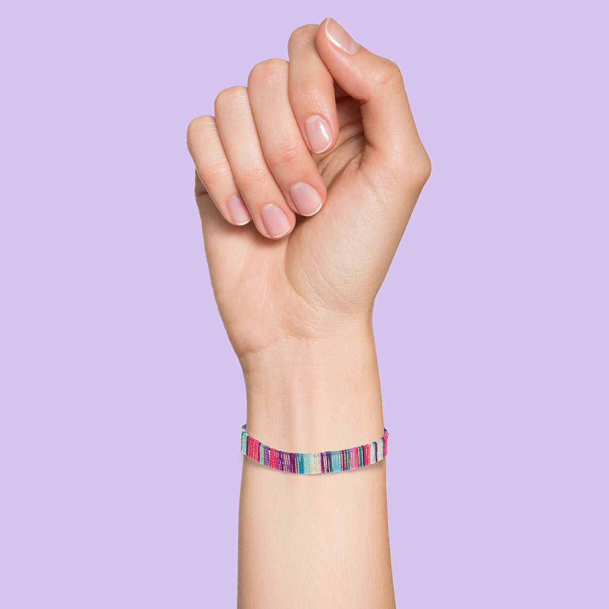 Whirlybird Multicoloured Pink, Purple And Blue Cotton Lifestyle Bracelet With Gold Stripes