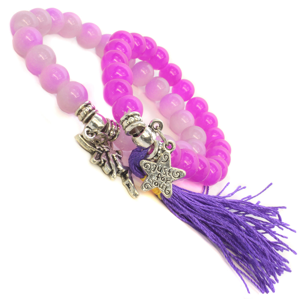 WBL58 - Whirlybird Pale Pink Beaded Bracelet With A Silver Fairy Charm OR A Hot Pink Beaded Bracelet With A Silver Star Charm