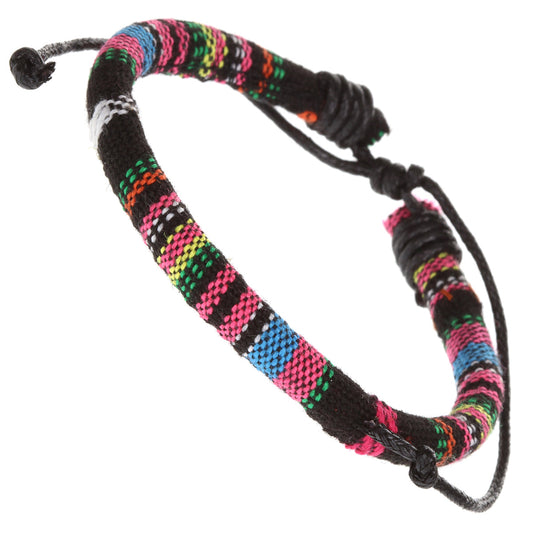 Whirlybird Black And Multicoloured Striped Cotton Lifestyle Bracelet