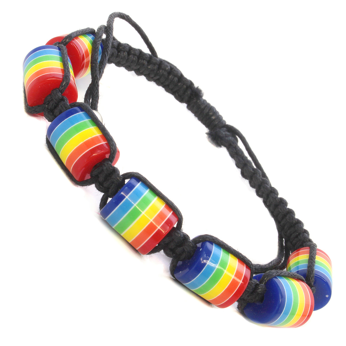 WBL61 - Whirlybird Black Lifestyle Bracelet With Rainbow Coloured Striped Beads