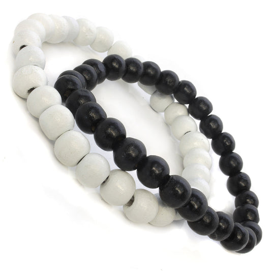 WBL65 - Whirlybird Pack Of 2 Black And White Beaded Lifestyle Bracelet
