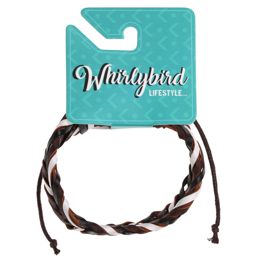 Whirlybird Brown, White And Black Leather Braided Lifestyle Bracelet