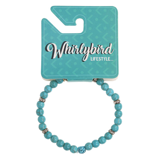 WBL78 - Whirlybird Blue Marble Beaded Lifestyle Bracelet With A Blue Diamante Charm