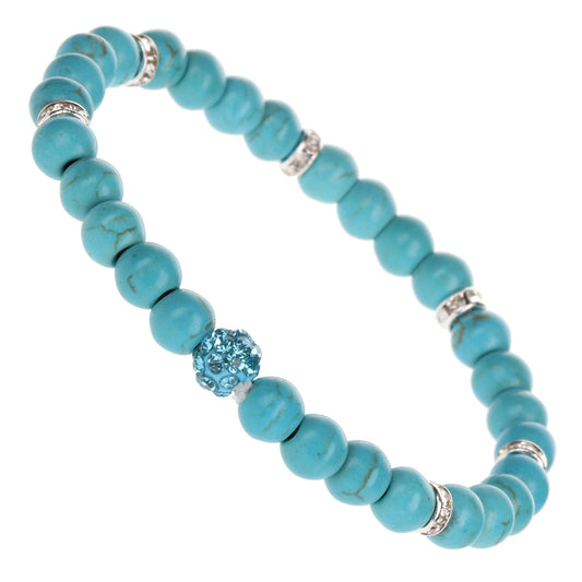 WBL78 - Whirlybird Blue Marble Beaded Lifestyle Bracelet With A Blue Diamante Charm