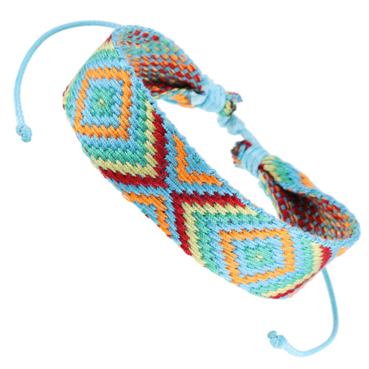 WBL80 - Whirlybird Blue Cotton Lifestyle Bracelet With Multicloured Patterns