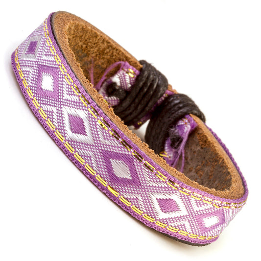 WBL87 - Whirlybird Purple, White And Gold Leather Lifestyle Bracelet