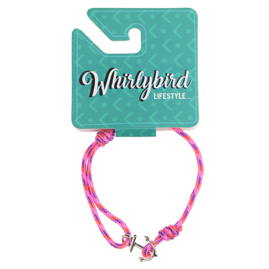 Whirlybird Pink, Orange And Purple Cotton Bracelet With A Silver Anchor Fastening