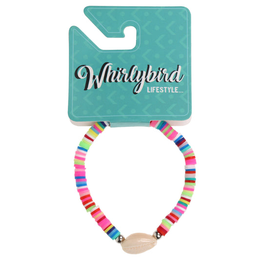 WBL91 - Whirlybird Multicoloured Beaded Lifestyle Bracelet With A White Shell Charm