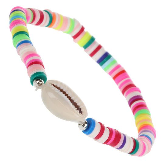 WBL91 - Whirlybird Multicoloured Beaded Lifestyle Bracelet With A White Shell Charm