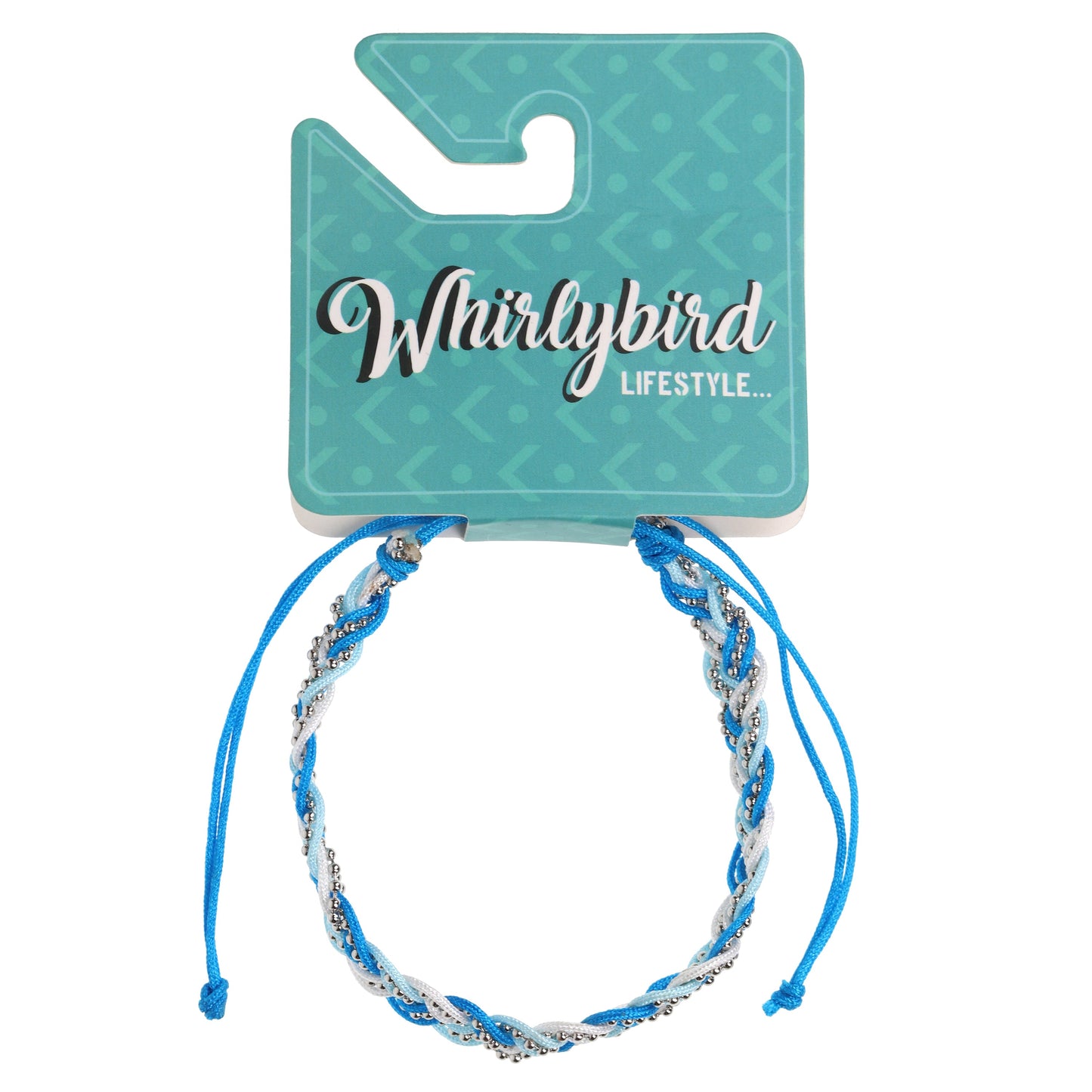 Whirlybird Blue And White Braided Lifestyle Bracelet With Silver Beads