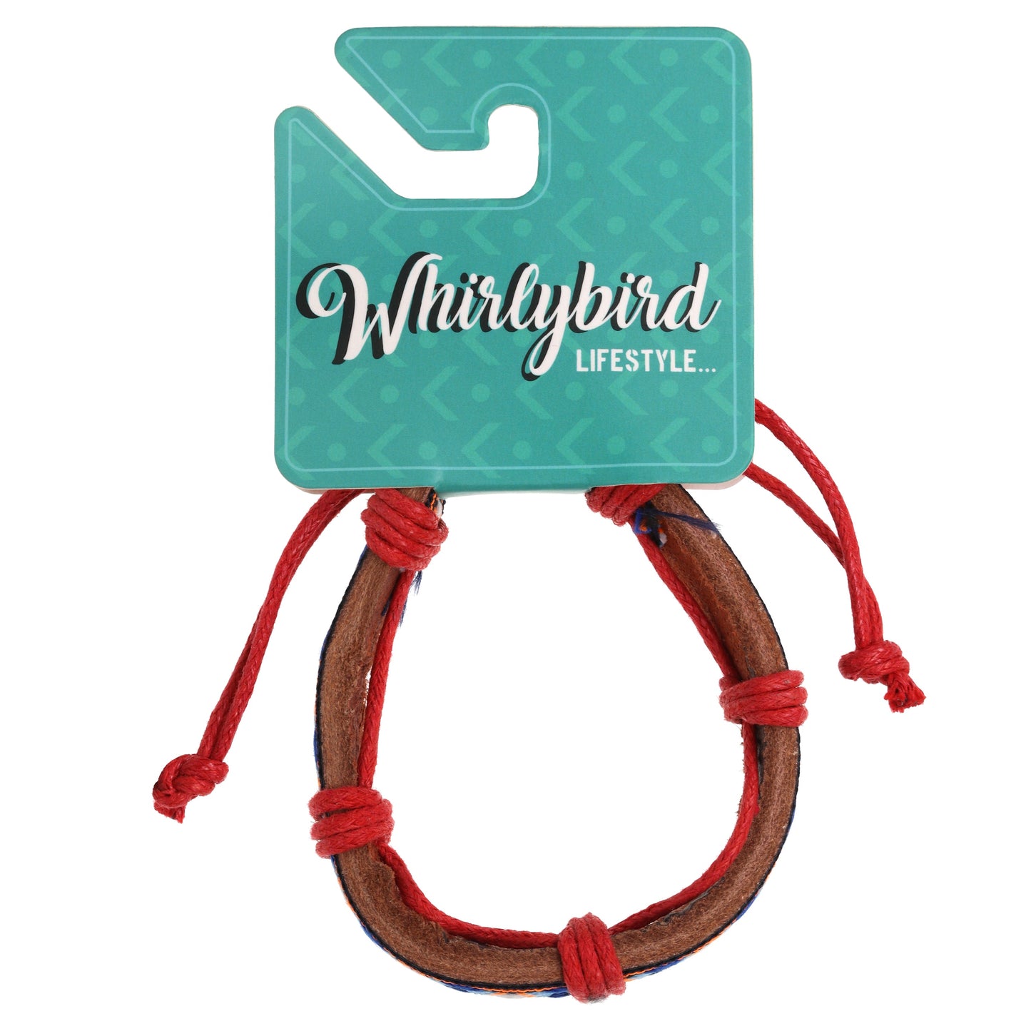 WBL113 - Whirlybird Blue And Pink Leather Lifestyle Bracelet With Multicoloured Patterns