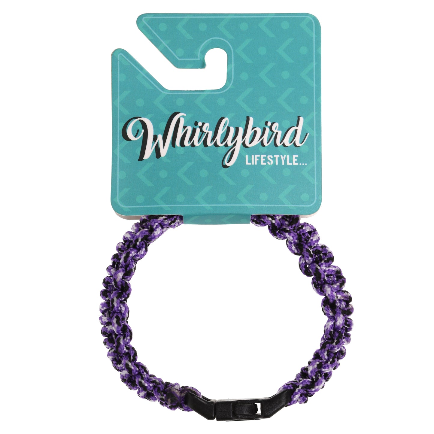 Whirlybird Purple, Black And White Cotton Lifestyle  Bracelet With A Black Release Buckle Fastening