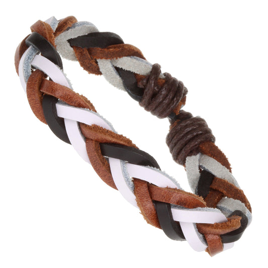 Mens Black, Brown And White Braided Whirlybird Bracelet