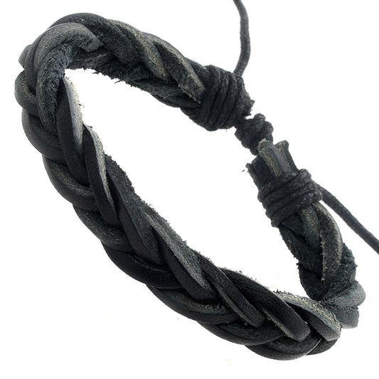 Mens Black Braided Leather Whirlybird Bracelet