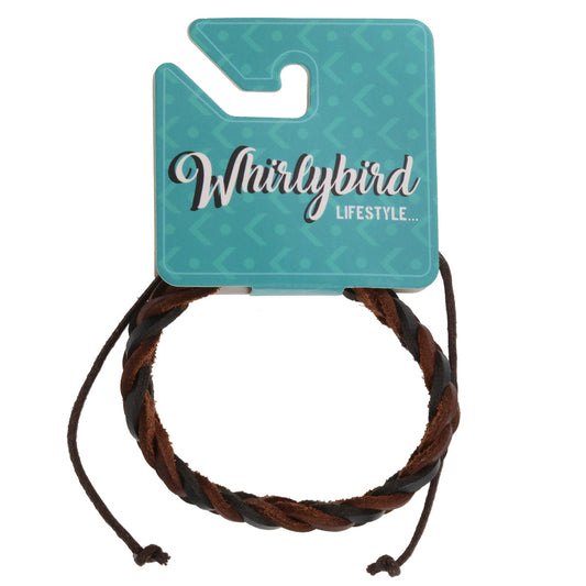 Mens Black And Brown Braided Leather Whirlybird Bracelet