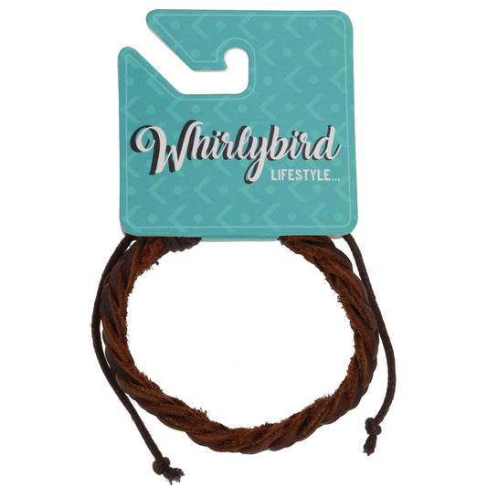 Mens Brown Braided Leather Whirlybird Bracelet