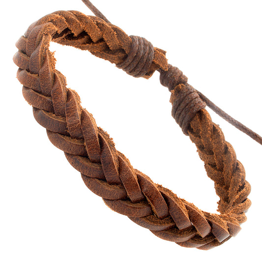 Mens Brown Braided Leather Whirlybird Bracelet