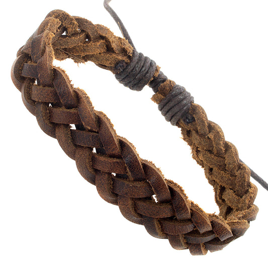 Mens Chunky Brown Leather Whirlybird Bracelet