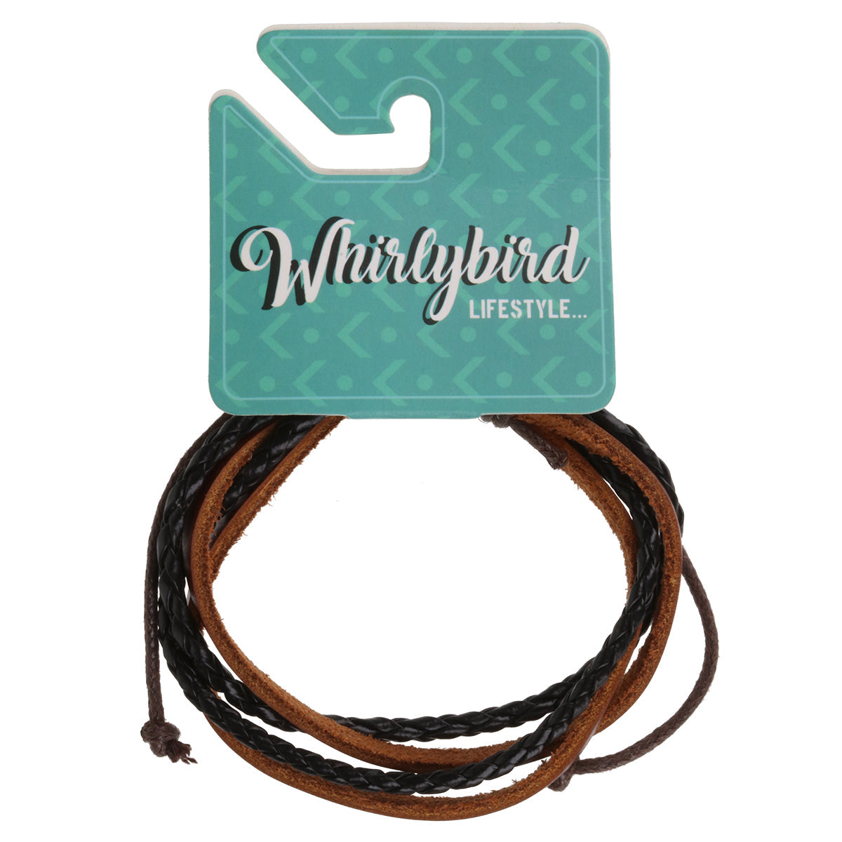 WBLE6 - Mens Brown Leather Whirlybird Bracelet With Black Braids