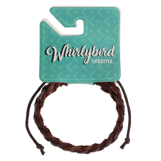 WBLE7 - Mens Chunky Brown Braided Leather Whirlybird Bracelet