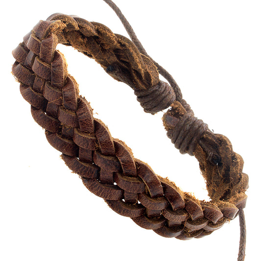 Mens Chunky Brown Braided Leather Whirlybird Bracelet