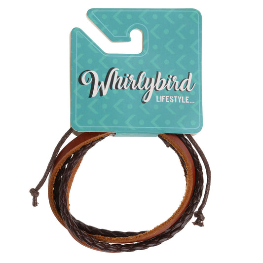 Mens Brown Leather Whirlybird Bracelet With Straps And Braids