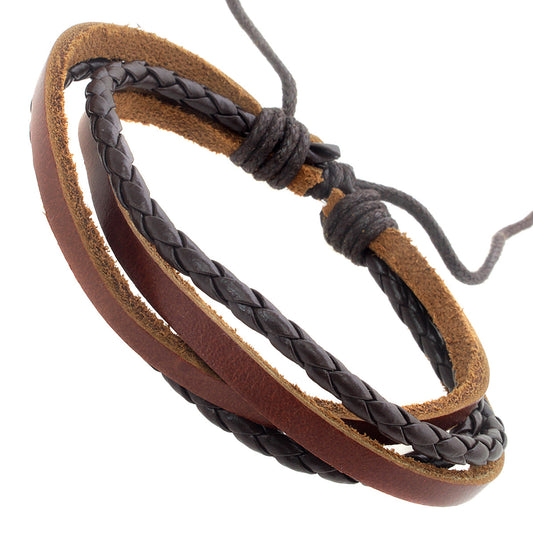 Mens Brown Leather Whirlybird Bracelet With Straps And Braids