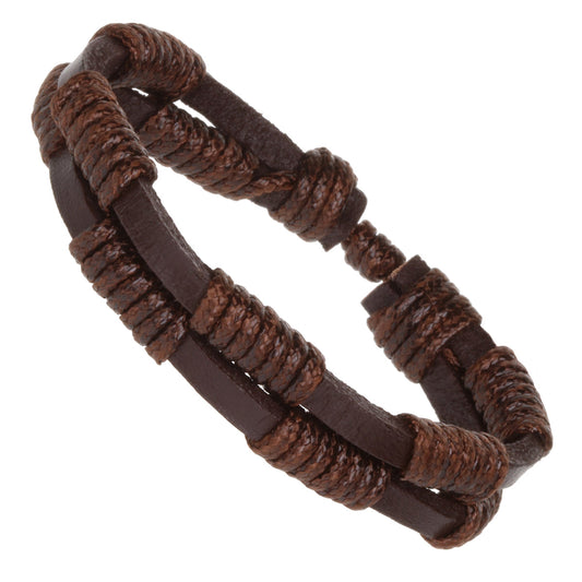 Mens Brown Leather Whirlybird Bracelet With Braids
