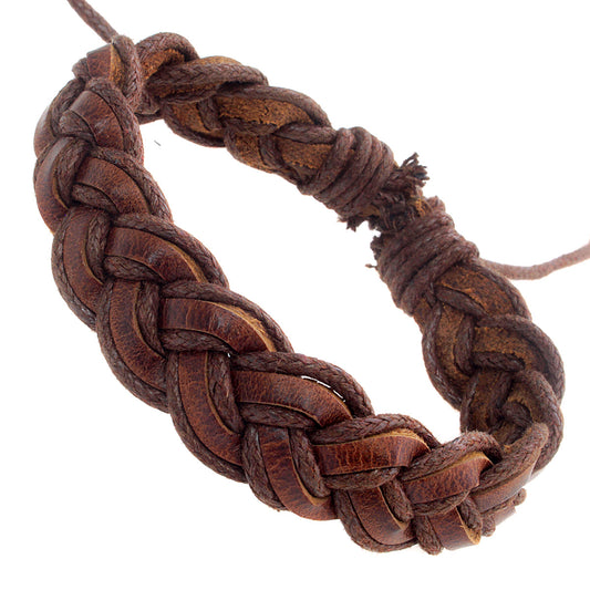 WBLE11 - Mens Brown Chunky Plaited Whirlybird Bracelet