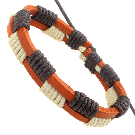 Mens Leather Terracotta Whirlbird Bracelet With Braids