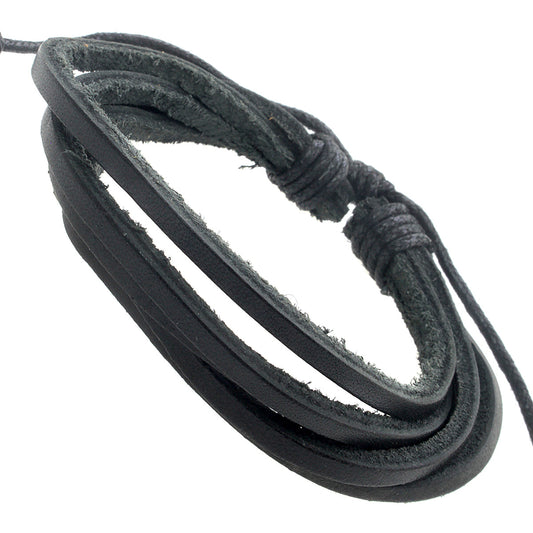 Mens Black Strapped Leather Whirlybird Bracelet