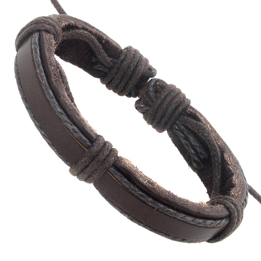 WBLE15 - Mens Brown Chunky Leather Whirlybird Bracelet With Braids