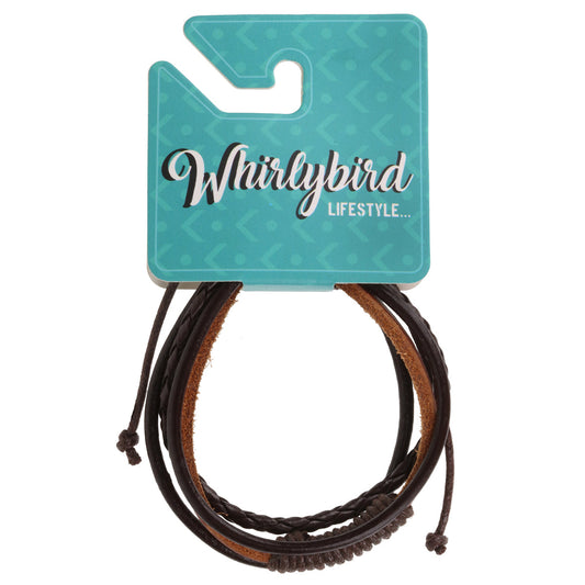 Mens Two Toned Brown Leather Whirlybird Bracelet With Braids