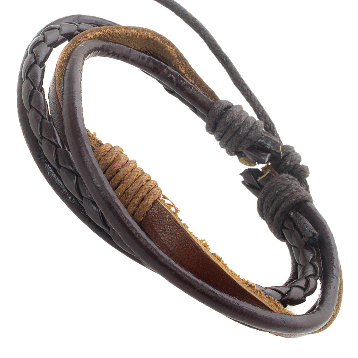 WBLE17 - Mens Two Toned Brown Leather Whirlybird Bracelet With Braids