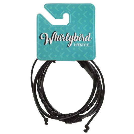 WBLE18 - Mens Black Leather Whirlybird Bracelet With Braids