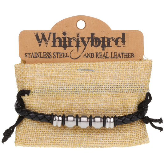 WBSS4 - Mens Whirlybird Black Stainless Steel Bracelet With Silver And Navy Beads