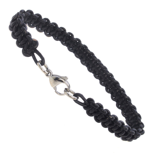 Mens Whirlybird Black Cobra Braided Lobster Claw Clasp Stainless Steel Bracelet