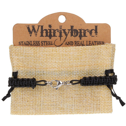 Mens Whirlybird Black Cobra Braided Lobster Claw Clasp Stainless Steel Bracelet