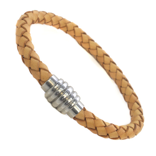 Mens Whirlybird Tan Braided Stainless Steel Clasp Bracelet