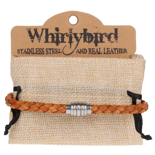 WBSS12 - Mens Whirlybird Tan Braided Stainless Steel Clasp Bracelet