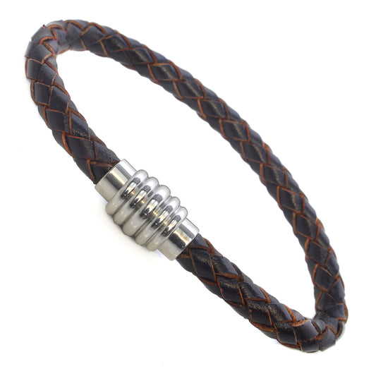 Mens Whirlybird Brown And Terracotta Braided Stainless Steel Clasp Bracelet