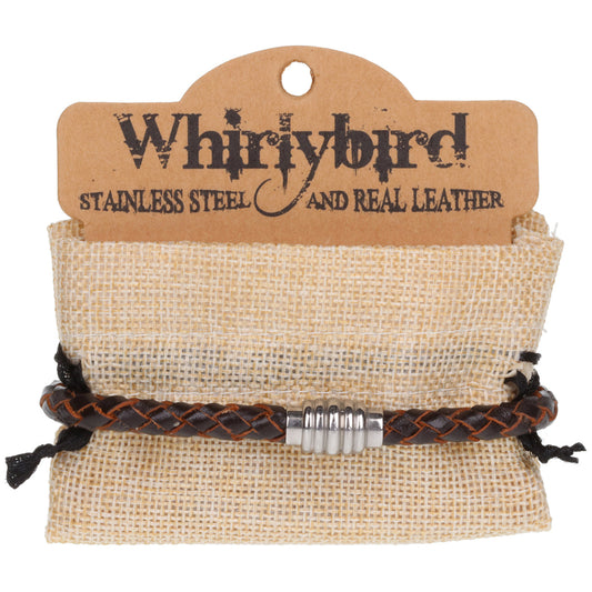 Mens Whirlybird Brown And Terracotta Braided Stainless Steel Clasp Bracelet