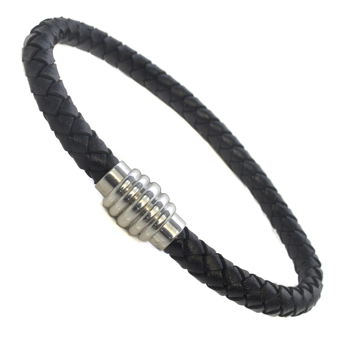 Mens Whirlybird Black Braided Stainless Steel Clasp Bracelet