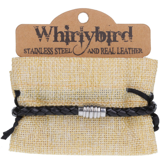 Mens Whirlybird Black Braided Stainless Steel Clasp Bracelet