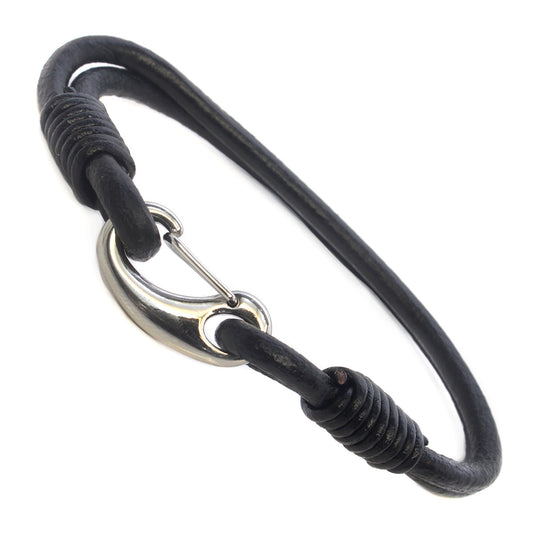 Mens Whirlybird Black Double Stranded Stainless Steel Lobster Claw Clasp Bracelet