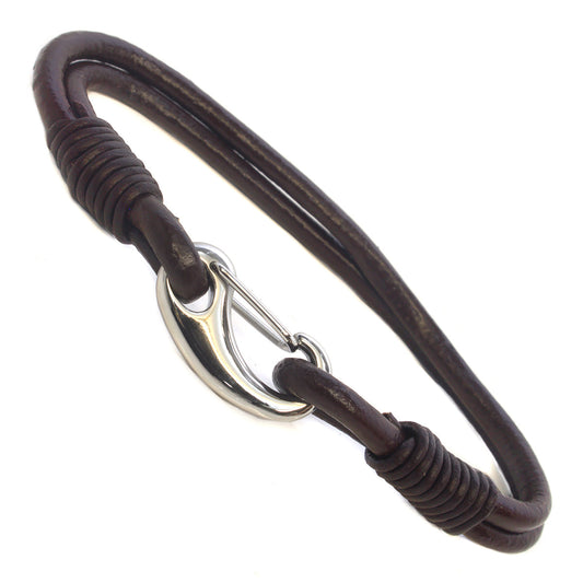Mens Whirlybird Brown Double Stranded Stainless Steel Lobster Claw Clasp Bracelet