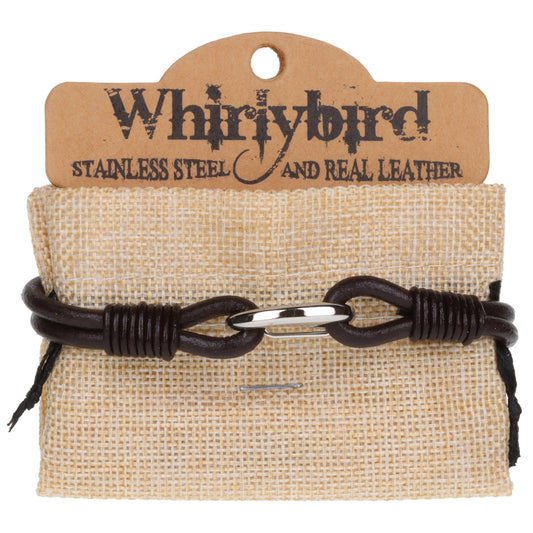 Mens Whirlybird Brown Double Stranded Stainless Steel Lobster Claw Clasp Bracelet