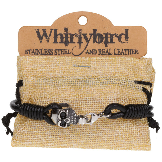 Mens Whirlybird Black Double Stranded Stainless Steel Skull Clasp Bracelet